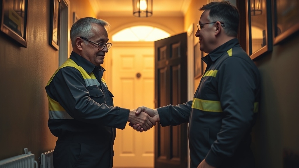 Engineer shaking hands with a Rotherhithe homeowner after locating their leak
