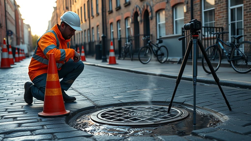 Engineer carrying out water mains leak detection in Rotherhithe